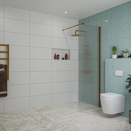 FugaFlow Eccelente Vetro inloopdouche badkamer - 70x200cm - ribbelglas - wandarm - geborsteld koper