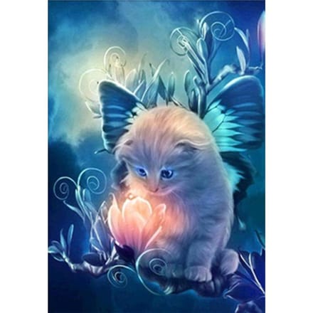 Peinture Diamant Fleur et Chat Image Diamant 5D Bricolage Mosaïque Strass Décoration de Maison 20X30CM blue