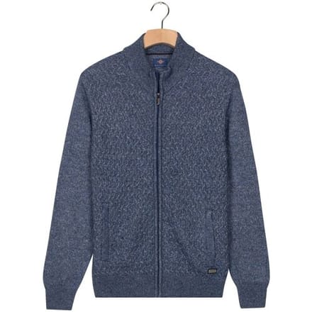 Baileys Vest Wave Cable Knit Fullzip Single Knit Mid Denim Blue / male