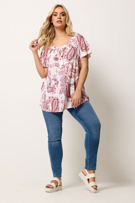 Yours Roze Top Met Paisleyprint En Broderie Anglaise Size 44