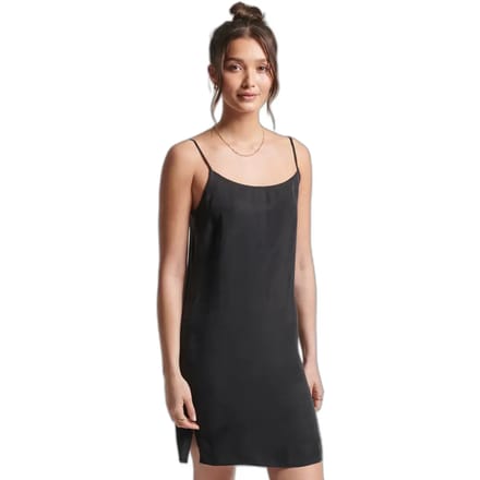 Superdry Studios Cupro Mini Slip Mouwloze Jurk Zwart XS Vrouw