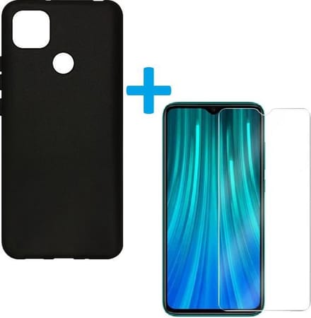 Silicone hoesje zwart met 2 Pack Tempered glas Screen Protector Geschikt voor: Xiaomi Redmi 9C