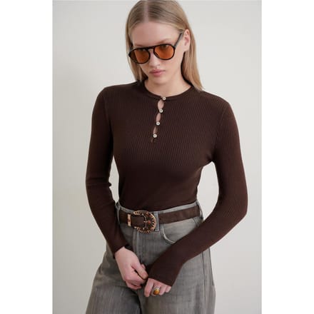 Knop Gedetailleerde Crewneck Trui