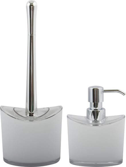 MSV Toiletborstel in houder/zeeppompje - badkamer set Aveiro - kunststof - wit
