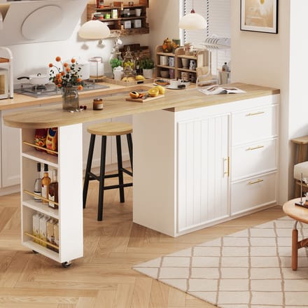HAUSS SPOLE Bartafel - Draaibaar En Uitschuifbaar Met 3 Laden - Voor Eetkamer En Thuiskantoor - Wit - 128-203x39x90 cm