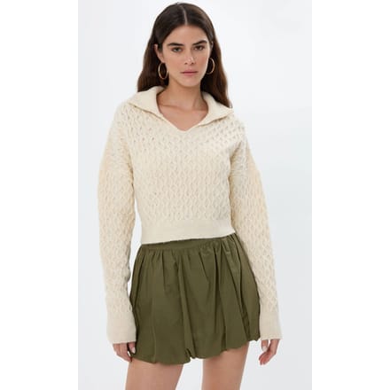 Getextureerde Gebreide Trui met Shirtkraag