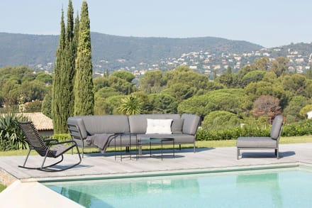 HOUE - Level Loungebank - Sunbrella Natte - Sooty grijs - Armleuning links - 4 - 6 Wochen