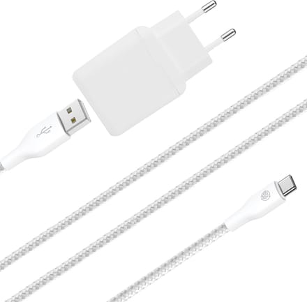 Usb C oplader 18w 3 meter - Usb adapter + usb A naar usb C kabel - 18w 5v 3a quick charger - Oplader + kabel voor smartphone / gsm / e-reader / telefoon / tablet