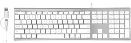 Macally UCACEKEYA2 Super dun bedraad USB toetsenbord voor Mac, Windows PC, iPad en Android tablet - Witte toetsen/Zilverkleurig - US Engels (QWERTY) layout
