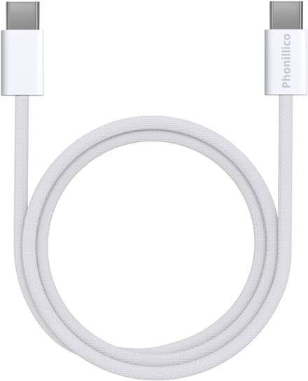 USB C naar USB C Nylon Gevlochten Kabel Wit - 2 meter - Oplaadkabel voor 18 DUO / 18 PRO MAX / 18 PRO / 17e / 17 / iPhone 17 AIR / iPhone 17 PRO / iPhone 17 PRO MAX