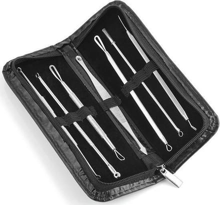 Mee-eters & Acne Verwijderen Set - RVS Blackhead Killer 8-Delig  - inclusief ledere etui - Underdog Tech
