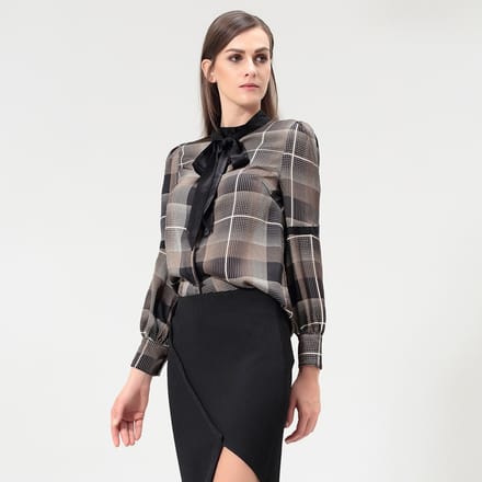 Ascot tie tartan shirt