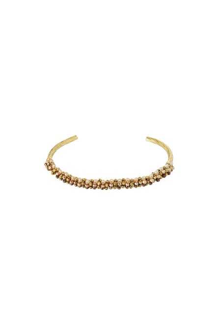 Bangle - Armband - Met kraaltjes - Beige/bruin - Dames - Stainless steel