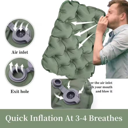 Opblaasbaar Kussen - Zitkussen Vouwbaar - Outdoor Activiteiten - Compact Draagbaar - 40x30cm - Groen