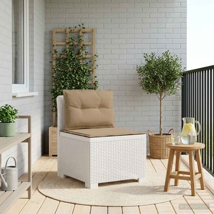 vidaXL - Eén-zits - Tuin - Sofa - met - Kussens - Rieten - Look - PP - Wit