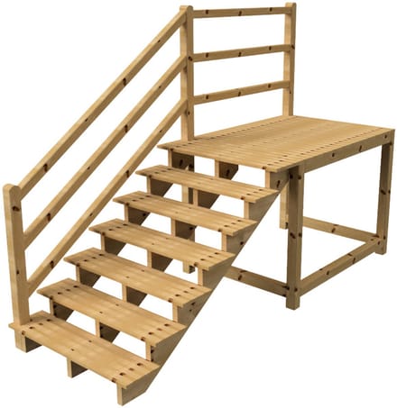 MILANO buitentrap 7 treden H122 cm - bordes L189 x B120 cm - trapleuning links - bordesleuning links