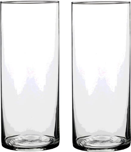 Mica Decorations Vaas - 2x - cilinder - helder glas - D12 x H25 cm - Bloemenvaas