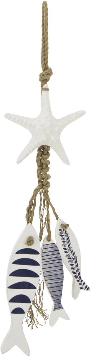 J-Line hanger Zeester + Vis - hout/touw - blauw/wit