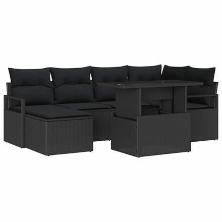 vidaXL - Tuinbank - Set - 7 - st - Zwart - poly - rattan