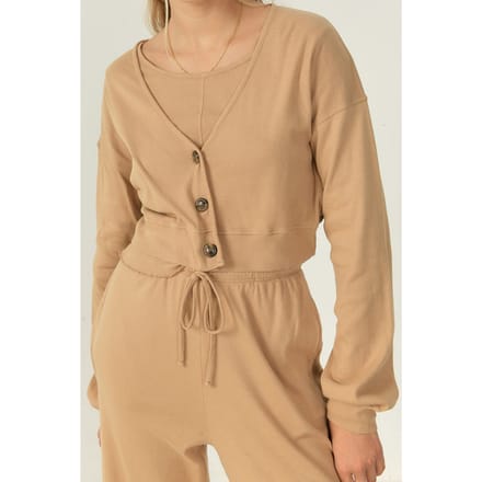 American Vintage Long-sleeved V-neck Button-down Vest Praline Größe: L | Cardigans Outlet | Damen