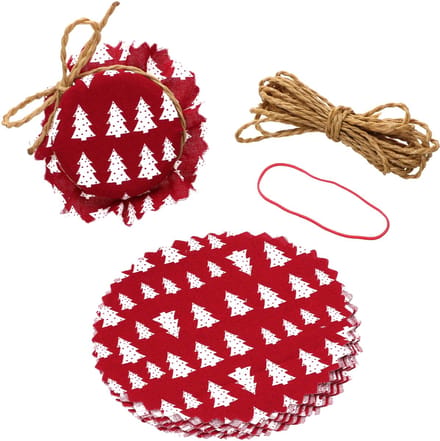 Liner pot stoffen doily 10 stuks dennenboom rood + elastiek + 4m jute koord