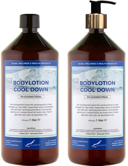 Bodylotion Cool Down 1 Liter - met gouden pomp - set van 2 stuks