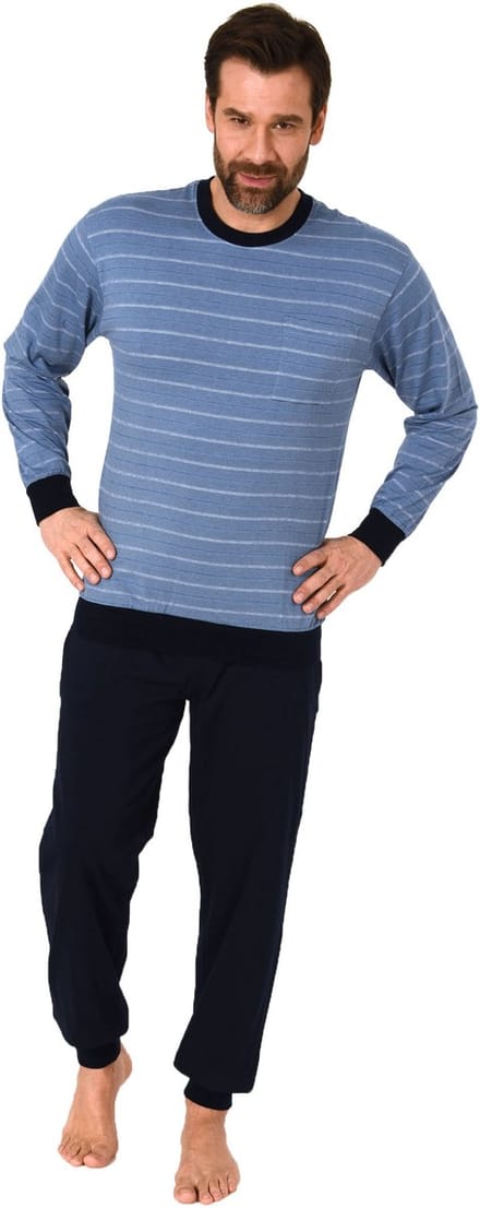 Casual herenpyjama met manchetten in streepdesign - ook in oversize