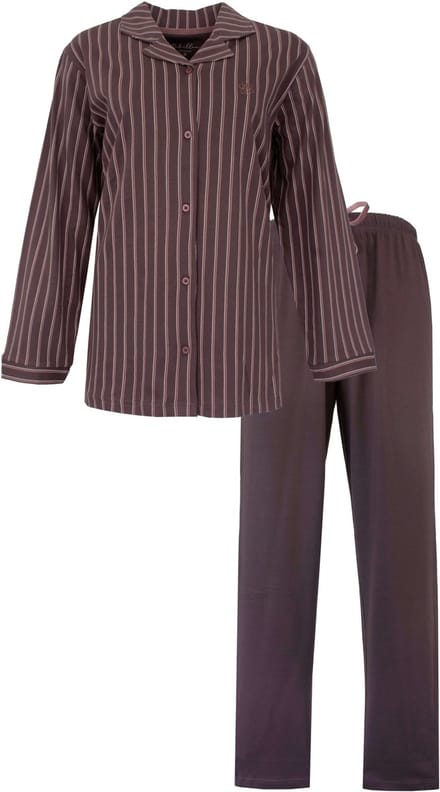 Medaillon Dames Pyjama - Uni lange broek - Doorknoop - Bruin - Maat L