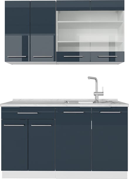 Vicco Fame-Line Keukenkasten – 200 cm, WB Eik Donkerblauw hoogglans/wit
