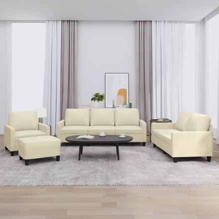 vidaXL - 4-delige - Loungeset - met - kussens - kunstleer - crème
