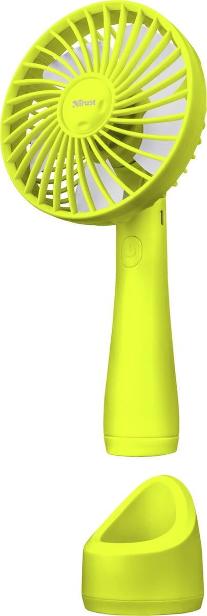 Trust Ventu-Go Geel - Mini ventilator voor heerlijke verkoeling - Oplaadbaar - Hand ventilator - Inclusief houder