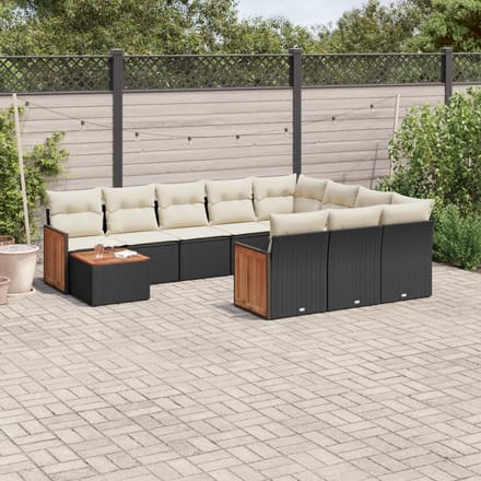 vidaXL - 11-delige - Loungeset - met - kussens - poly - rattan - zwart