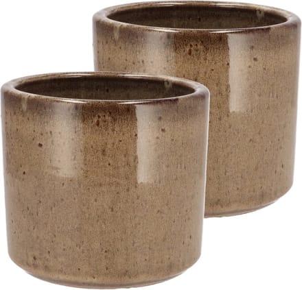 DK Design Bloempot model Brown Glaze - 2x - taupe - D12 x H13 cm - glanzend