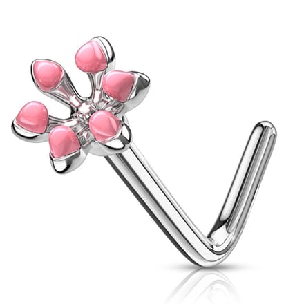 Neuspiercing L-bend flower 3D 0.8x6x4 - roze - LMPiercings