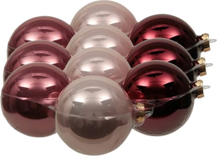12x stuks kerstversiering kerstballen roze tinten van glas - 10 cm - mat/glans - Kerstboomversiering