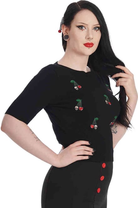 Banned - Dark Cherry Vibes Cardigan - XL - Zwart