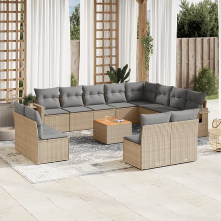 vidaXL - 13-delige - Loungeset - met - kussens - poly - rattan - beige
