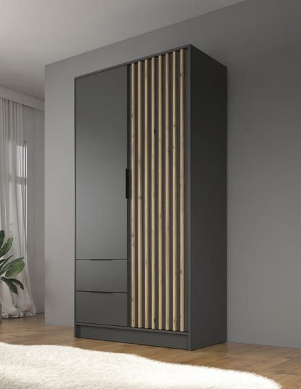 Meubella - Kledingkast Nairobi - Antraciet - Eiken - 105 cm