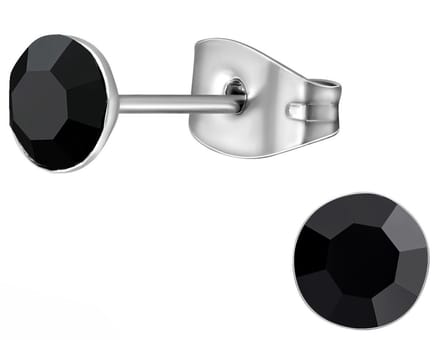 CS Joy - Oorbellen - 5 mm - Chirurgisch staal - kristal zwart - oorknoppen