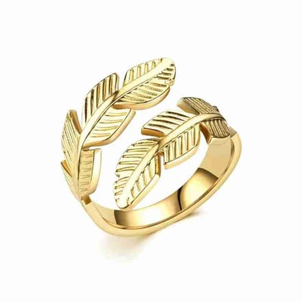 WeLoveSilver - chirurgisch stalen ring - goudkleurig - veren design