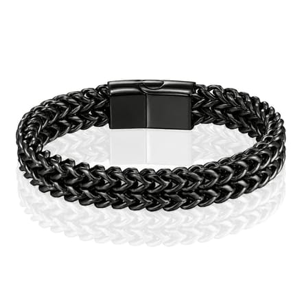 LGT JWLS Heren Armband - Dubbele Curb Chain van Edelstaal, Zwart-21cm