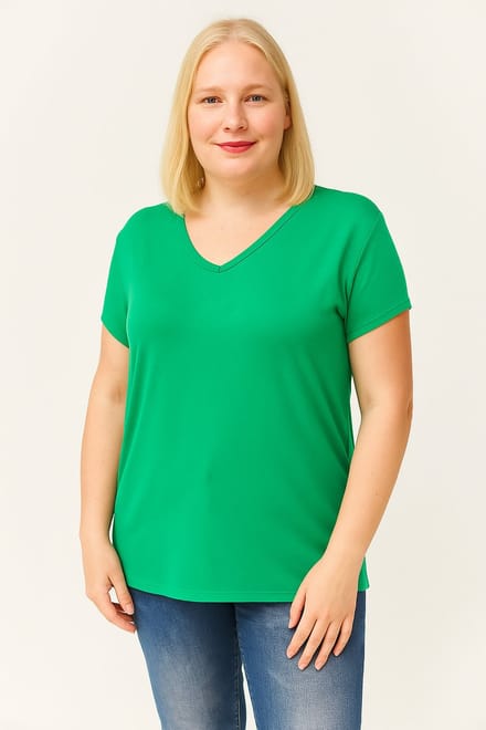Dames XL V-Hals Basic Kortemouw T-Shirt, Groen