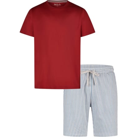 Phil & Co Heren Shortama Korte Pyjama Set Rood Gestreept - Maat XL