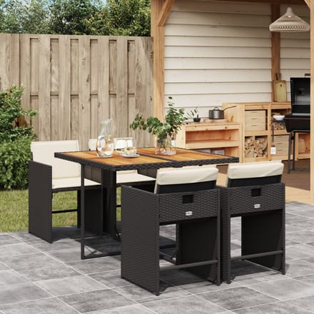 vidaXL - 5-delige - Tuinset - met - kussens - poly - rattan - zwart