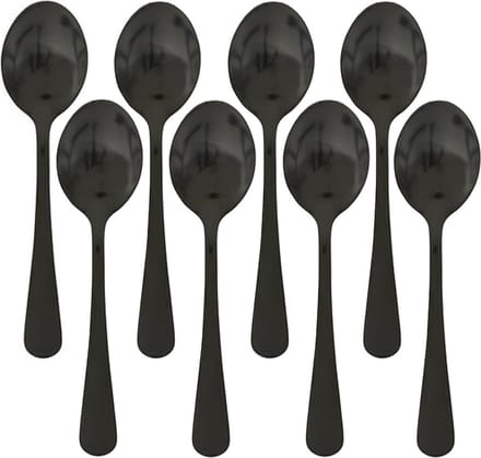 5five Theelepels/dessertlepels/koffielepels - 8x - Zwart - 14 cm - RVS