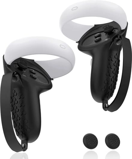 WiseGoods Luxe Grip Case Met Strap Geschikt Voor Oculus Quest 2 - VR Bril Accessoires - Controller - Vr-brillen Controllers Zwart