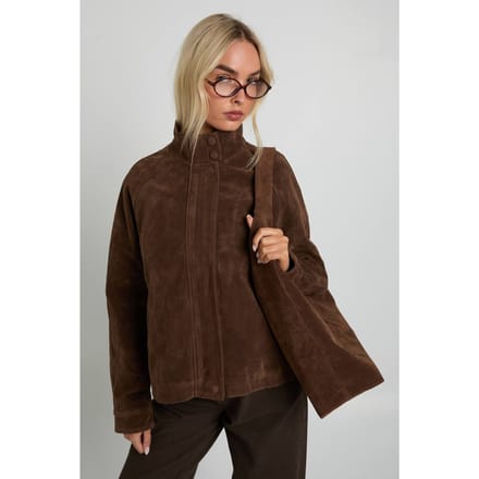 boohoo Dames Nep suede bomberjack | Chocolate | Maat: 8