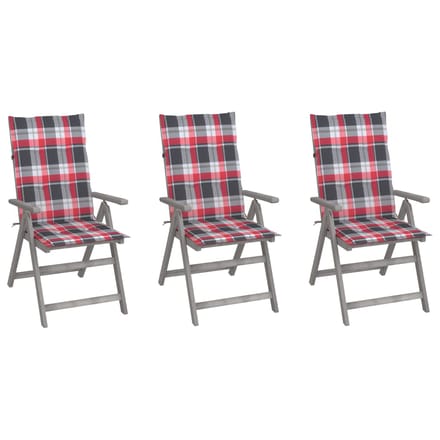 vidaXL - Tuinstoelen - 3 - st - verstelbaar - met - kussens - massief - acaciahout