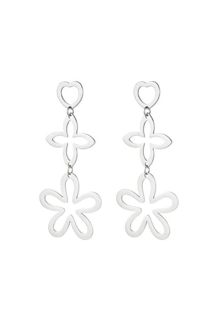 Bijoutheek Oorknoppen Statement 3 Charms Flower Zilver