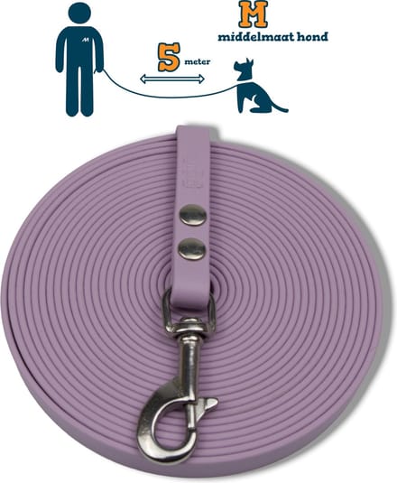 Miqdi BioThane® Sleeplijn 5 meter – zonder handvat – M (13 mm) – lila – waterdicht & sterk